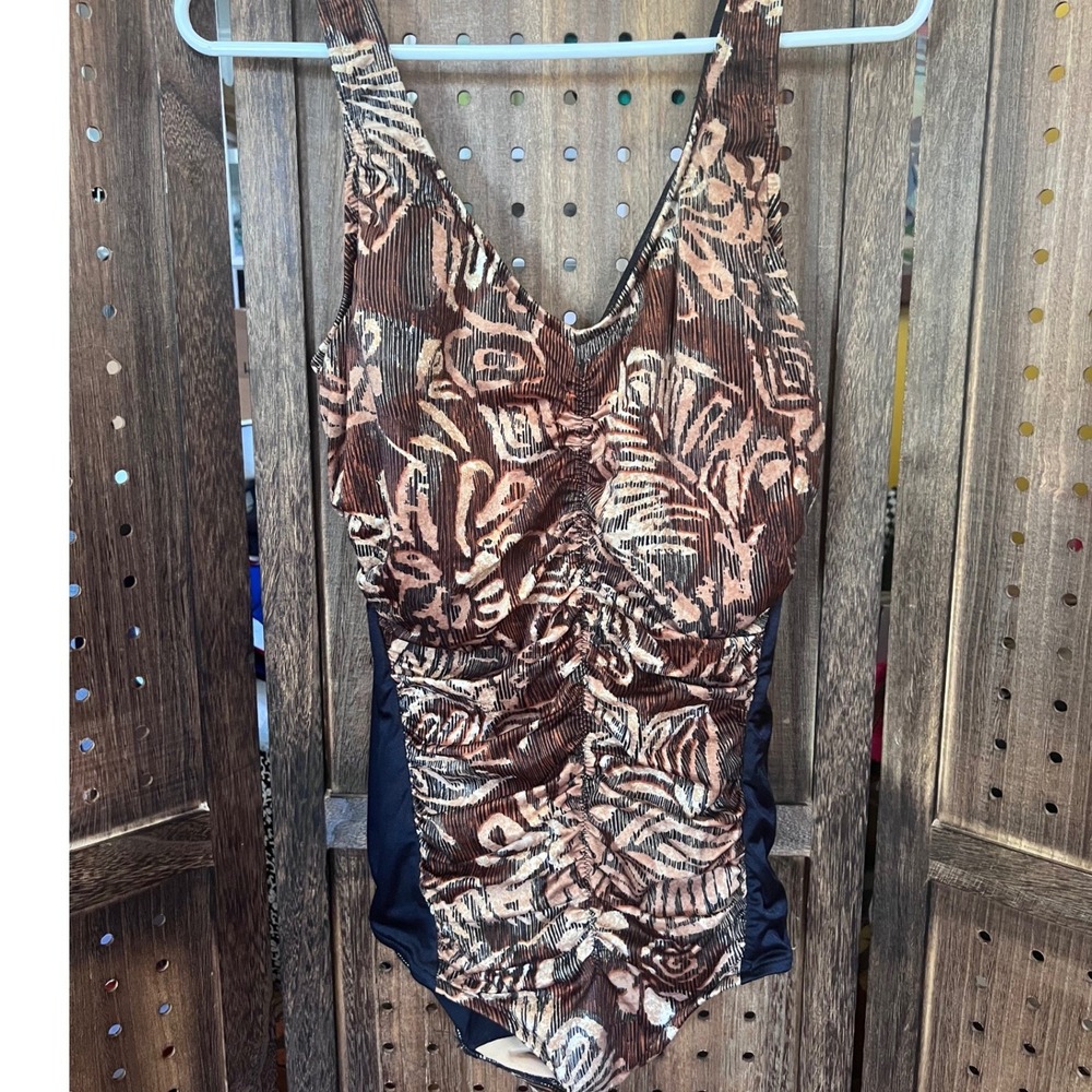Maxine of Hollywood Tropical Leaves Print Bathing Suit Size 20W Vtg Pin Up Retro